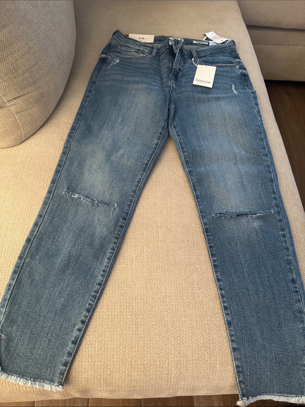 Kensie Women's Blue Boyfriend Jeans with Raw Hem